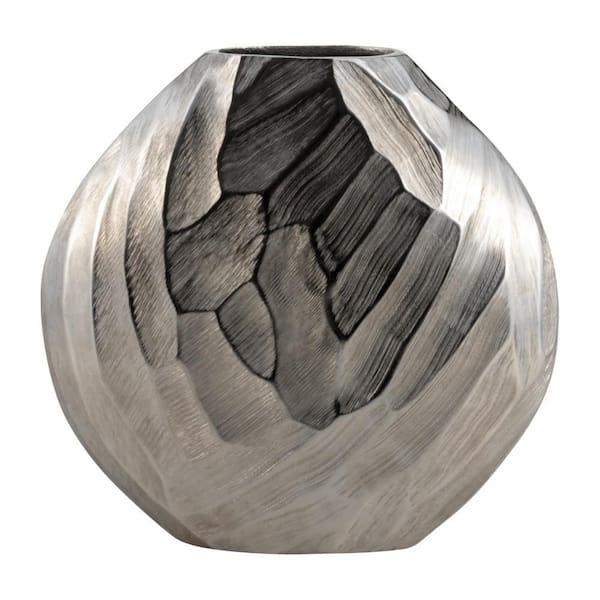 10 in. Silver Metal Geometric Hammered Decorative Vase