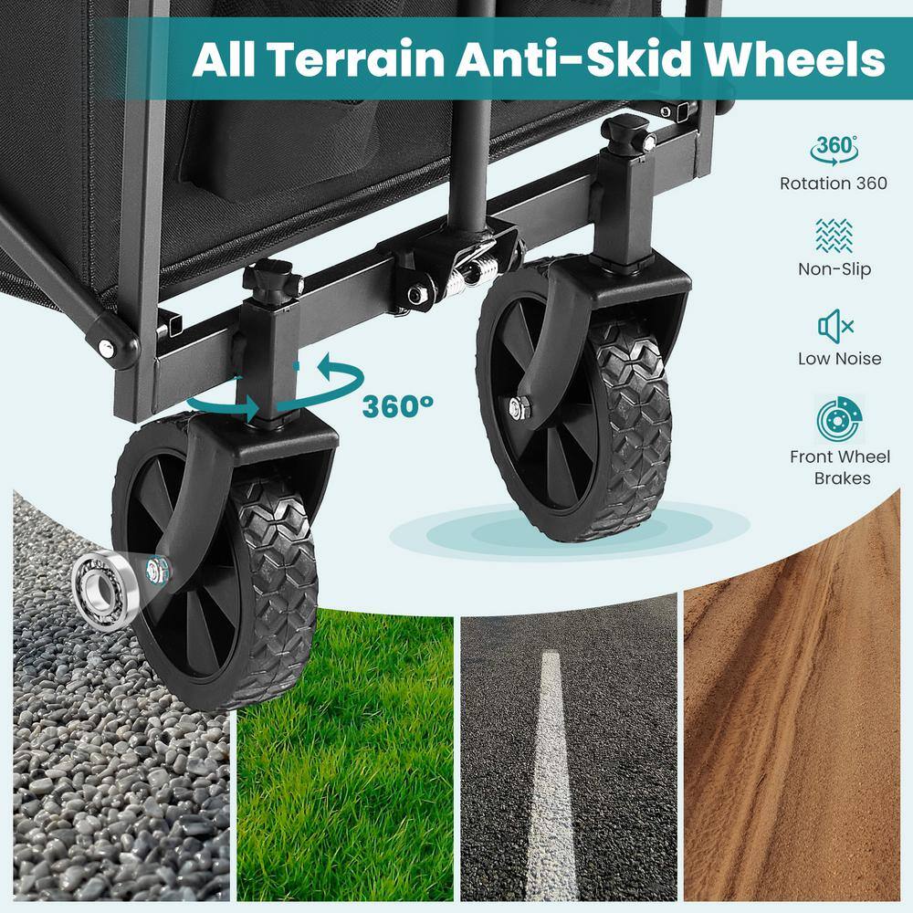 10.9 Cu. Ft. Black Metal Foldable Utility Wagon with Flat-Free Tires