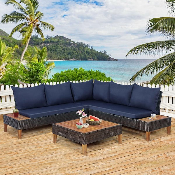 Gymax 4 pc best sale rattan patio furniture set