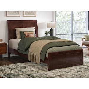 Valencia Walnut Brown Solid Wood Frame Twin XL Low Profile Sleigh Platform Bed with Matching Footboard