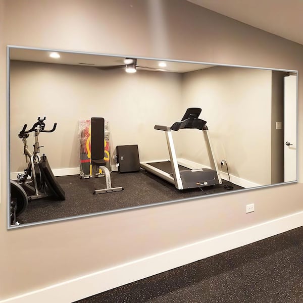 32 in. W x 71 in. H Modern Rectangular Metal Frame Silver Wall Leaning Mirror