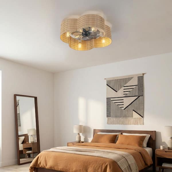 23. 75 in. Indoor 6-Speed White Finish Woven Flower Rattan Ceiling Fan with Remote Control