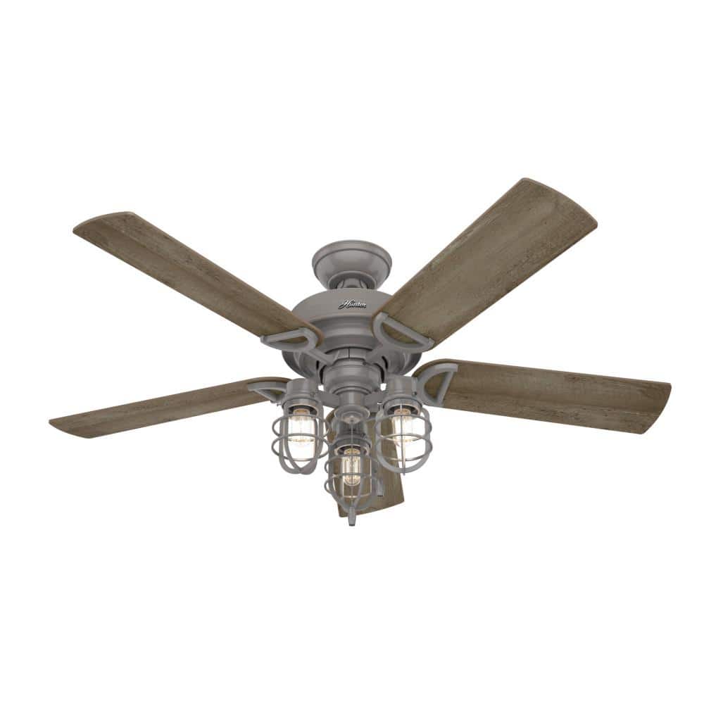 52" Quartz Grey Metal Industrial Ceiling Fan with LED Light