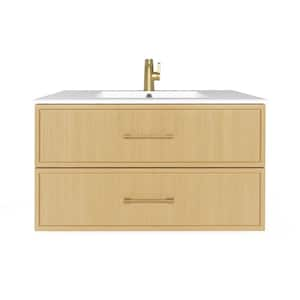 Cassidy 36 in. W x 18 in. D x 20 in. H Single Sink Wall Mounted Bath Vanity in Natura with Cultured Marble Top in White