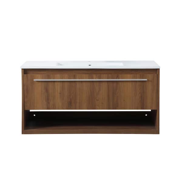 Unbranded Simply Living 40 in. W x 18.31 in. D x 19.69 in. H Bath Vanity in Walnut Brown with White Resin Top