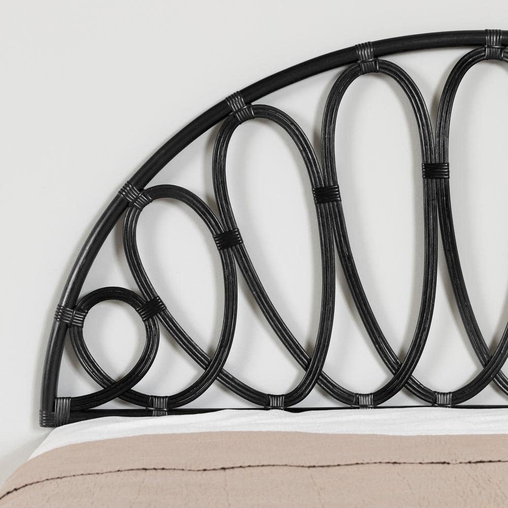 Full Black Rattan Wall-Mounted Panel Headboard