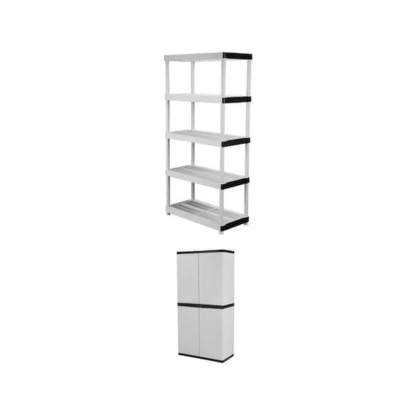 35 in. 4-Shelf Resin Cabinet and 36 in. 5-Tier Plastic Garage Shelving Unit Combo