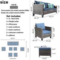 New Vultros Gray 7-Piece Wicker Outdoor Patio Conversation Seating Set with Blue Cushions