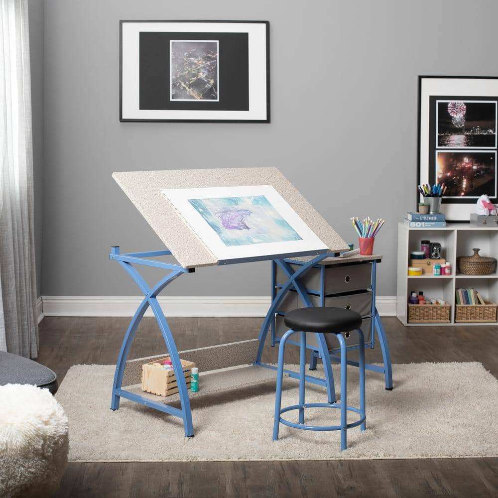 Comet Plus Blue/Gray Craft Table with Stool and Storage - 40.25" x 26"