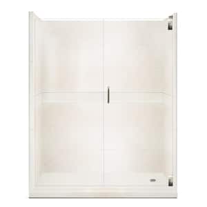 Classic Grand Hinged 30 in. x 60 in. x 80 in. Right Drain Alcove Shower Kit in Natural Buff and Satin Nickel Hardware