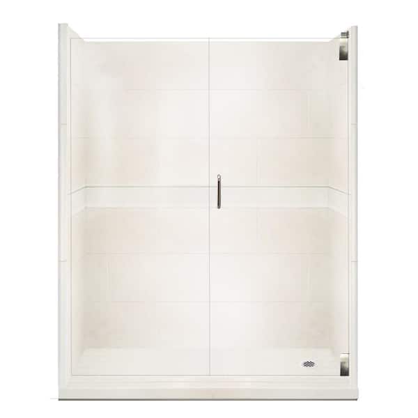 American Bath Factory Classic Grand Hinged 30 in. x 60 in. x 80 in. Right Drain Alcove Shower Kit in Natural Buff and Satin Nickel Hardware