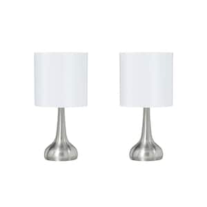 14-1/2 in. Satin Nickel Metal Table Lamp with Drum Lamp Shade in Off White (2-Pack)