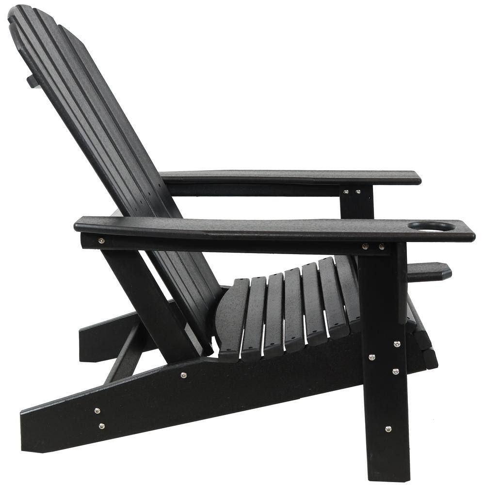 Black HDPE Outdoor Adirondack Chair with Cup Holder