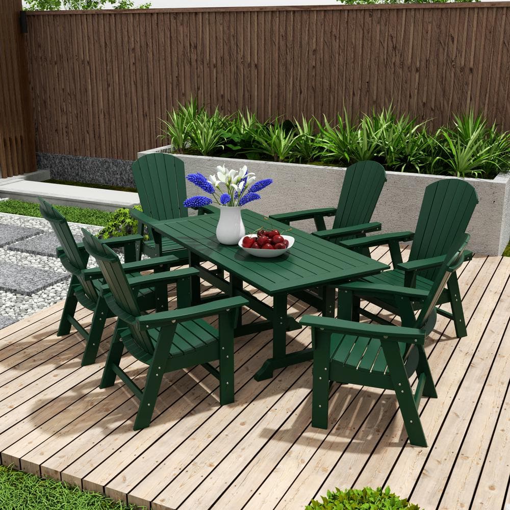 Altura Outdoor Patio Weather Resistant Dark Green 7-Piece HDPE Plastic Rectangle Adirondack Dinning Set price history on PriceWatchPro