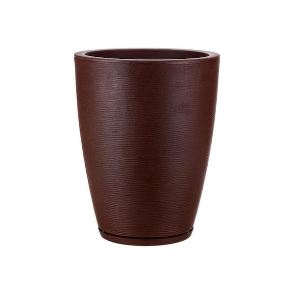 FLORIDIS Amsterdan Small Brown Stone Effect Plastic Resin Indoor and Outdoor Planter Bowl