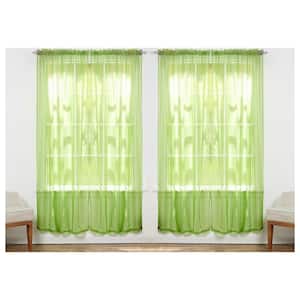 Solid Lime Green 55 in. W x 84 in. L Rod Pocket Sheer Window Curtain Panel (Set of 4)