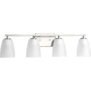Leap Collection 4-Light Brushed Nickel Etched Glass Modern Bath Vanity Light