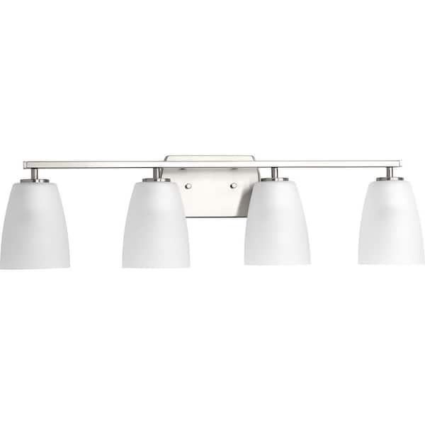 Progress Lighting Leap Collection 4-Light Brushed Nickel Etched Glass Modern Bath Vanity Light