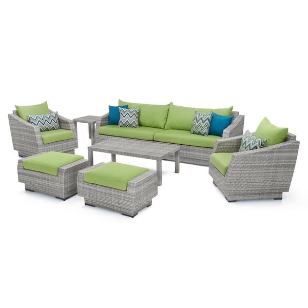 RST BRANDS Cannes 8-Piece All-Weather Wicker Patio Sofa and Club Chair Conversation Set with Sunbrella Ginkgo Green Cushions