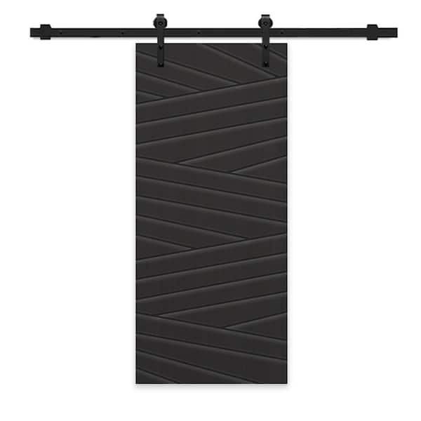 CALHOME 30 in. x 80 in. Black Painted Composite MDF Paneled Interior Sliding Barn Door with Hardware Kit