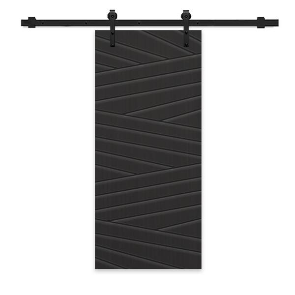 CALHOME 42 in. x 96 in. Black Painted Composite MDF Paneled Interior Sliding Barn Door with Hardware Kit