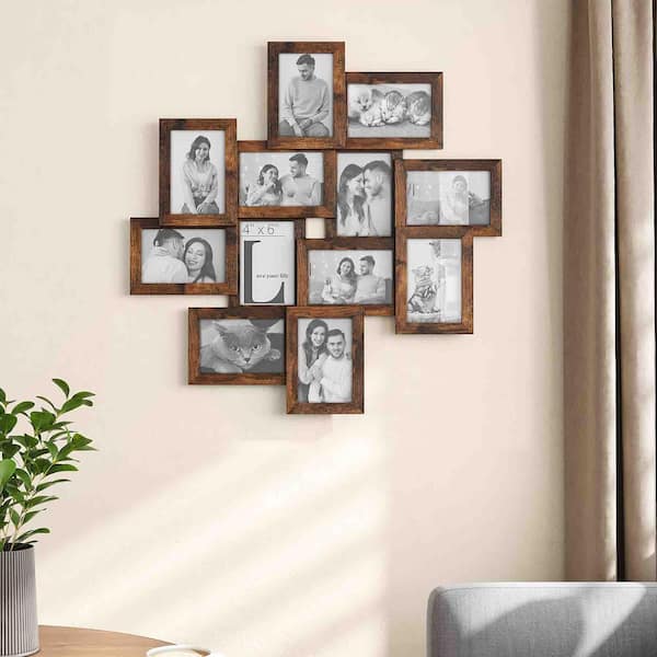 Space Art Deco 16x20 Frame for Eight 4x6 Picture, with White Mat - Multiple Photo Collage Frame - Black Color with Panel