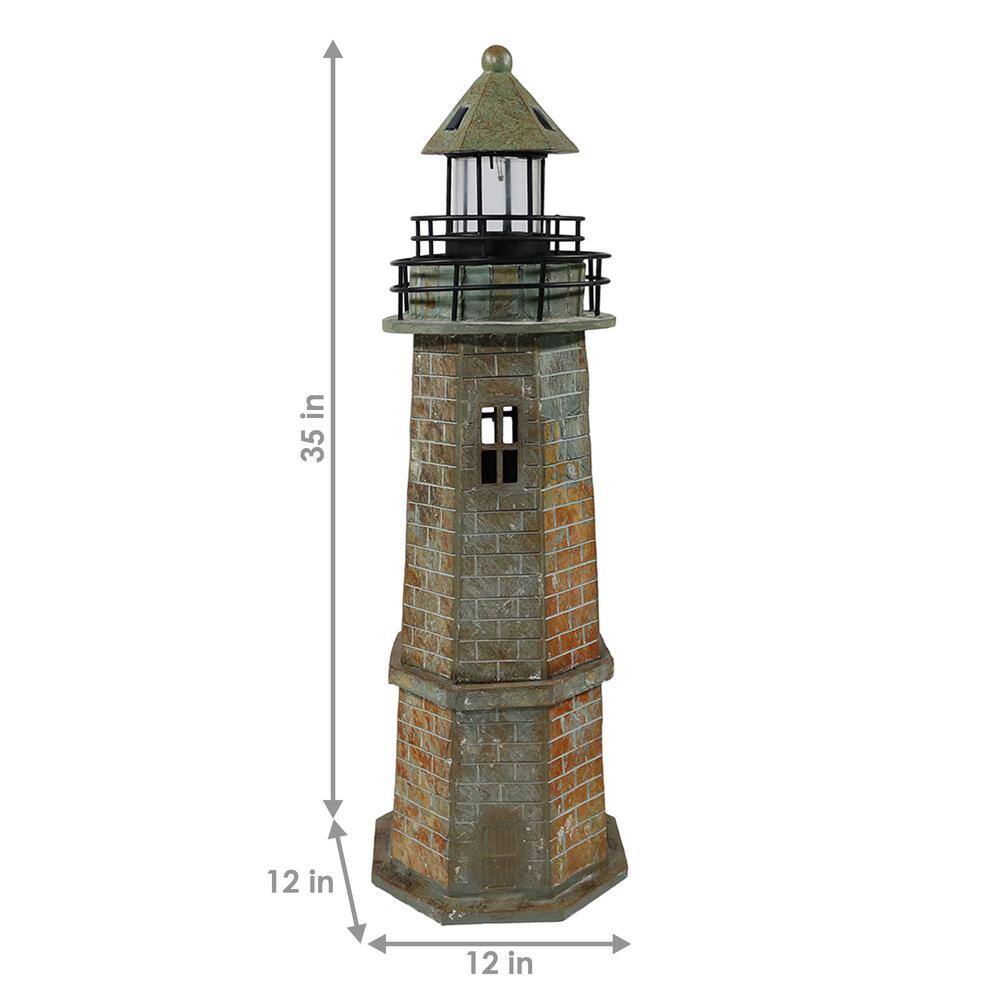 Gray Resin Solar LED Nautical Lighthouse Statue - 35"