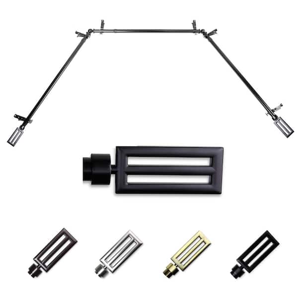 EMOH 13/16" Dia Adjustable 20"-36", 38"-72" Bay Window Curtain Rod with Toby Finials in Black