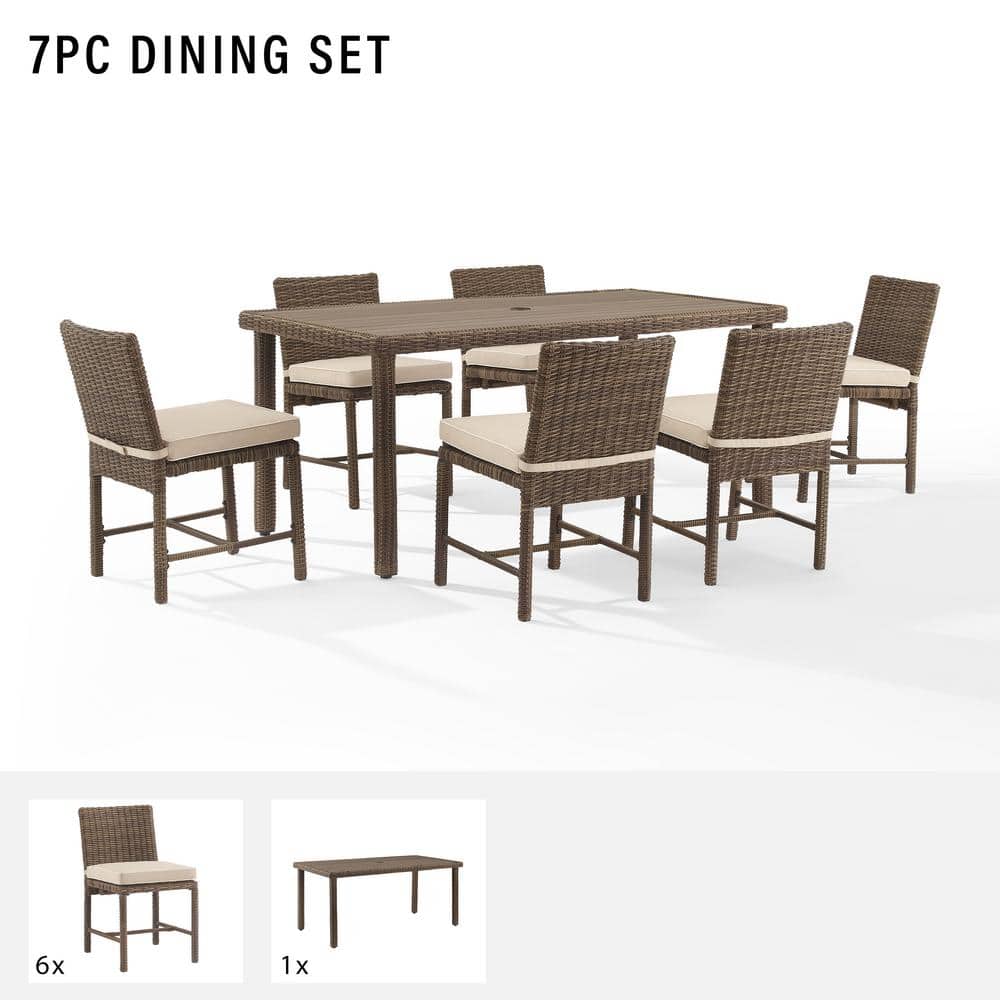 Bradenton 7-Piece Sand Wicker Outdoor Dining Set with Cushions