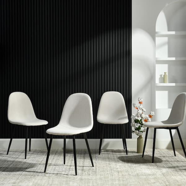 Homy Casa Charlton Ivory White Fabric Upholstered Dining Side Chairs with Black Metal Legs (Set of 4)