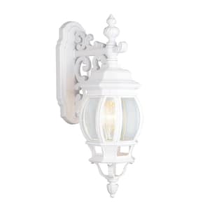 Francisco 18 in. 1-Light White Lantern Outdoor Wall Light Fixture with Clear Glass