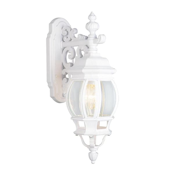 Bel Air Lighting Francisco 18 in. 1-Light White Lantern Outdoor Wall Light Fixture with Clear Glass