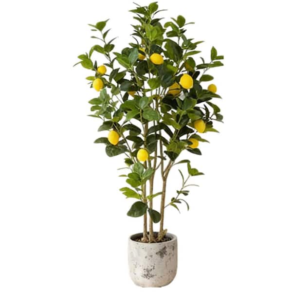 5 ft. Tall Artificial Lemon Tree, Floor Faux Lemon Plastic Plant in White Pot, Fake Lemon Fruit Silk Tree