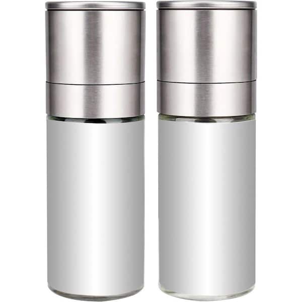 Salt and Pepper Grinder Set Stainless Steel Ceramic Rotor Adjustable Coarseness Refillable Glass Shakers