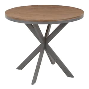X Pedestal Industrial Dinette Table in Grey Metal and Medium Brown Wood - 1 Piece