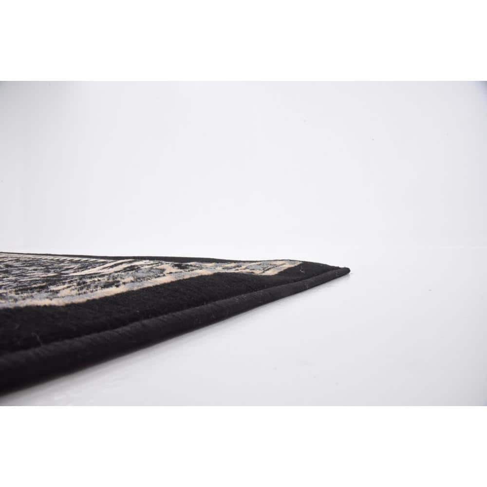 Black and Beige Medallion Synthetic 8' x 10' Area Rug
