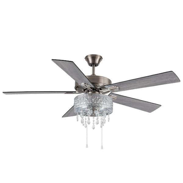 River of Goods Modern Crystal Chandelier 52 in. LED Silver Ceiling Fan With Light