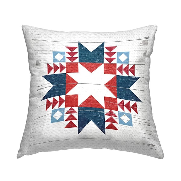 Stupell Industries Geometric Quilt Block Pattern Blue Square Outdoor Throw Pillow