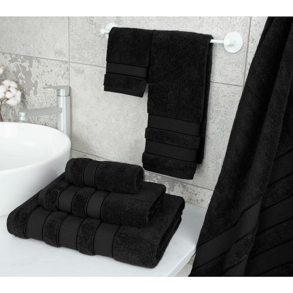 Salem 6 Piece 100% Turkish Combed Cotton Luxury Bath Towel Set, Black