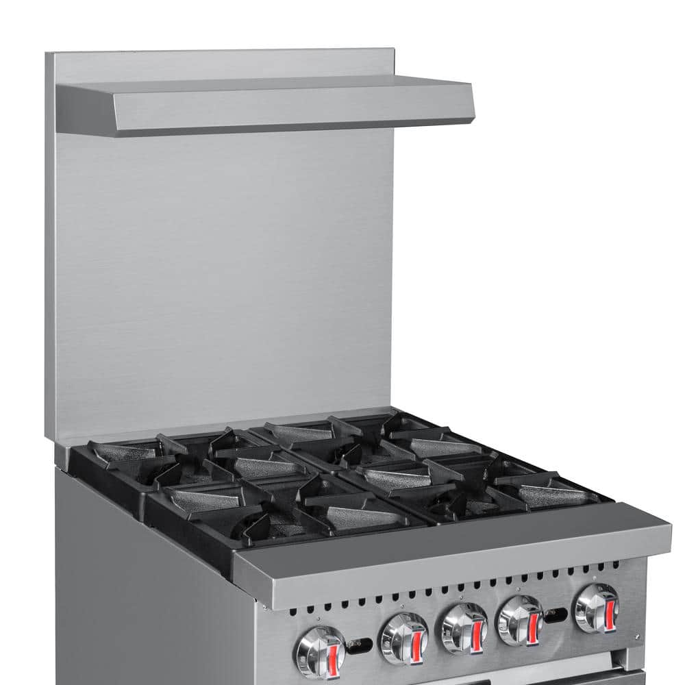 24 in Stainless Steel Commercial Gas Range with Built-in Oven