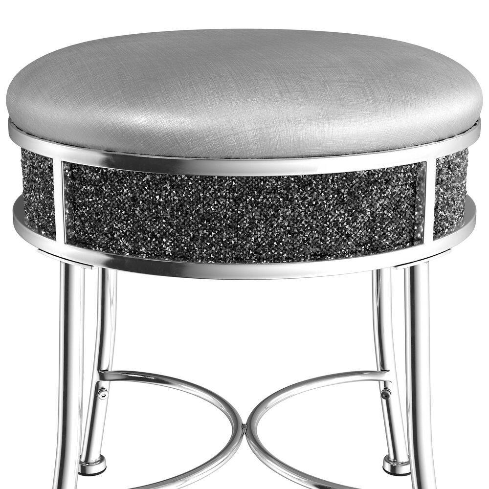 Silver and Black Faux Diamond Chrome Vanity Stool