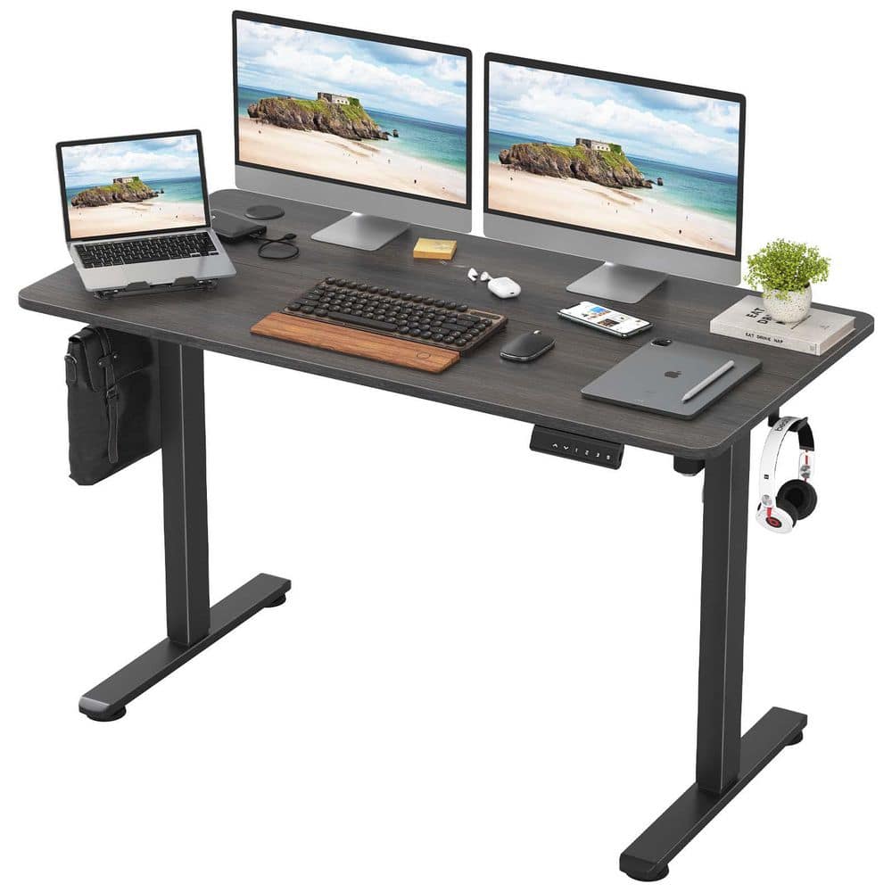 Computer Desk Platform 48 in. Walnut Electric Standing Desk Adjustable Height Computer Desk ...
