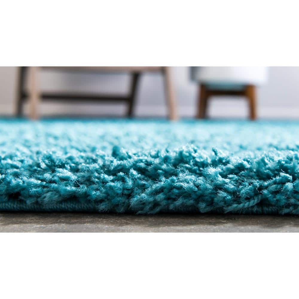 Reversible Deep Aqua Blue Shag Rug 3' 3" x 5' 3" Synthetic Rectangle