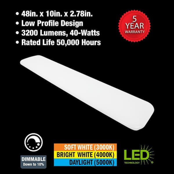48 in. x 10 in. Classic White LED Flush Mount Closet Light 3200 Lumens 40-Watt Adjustable CCT Kitchen Light Dimmable