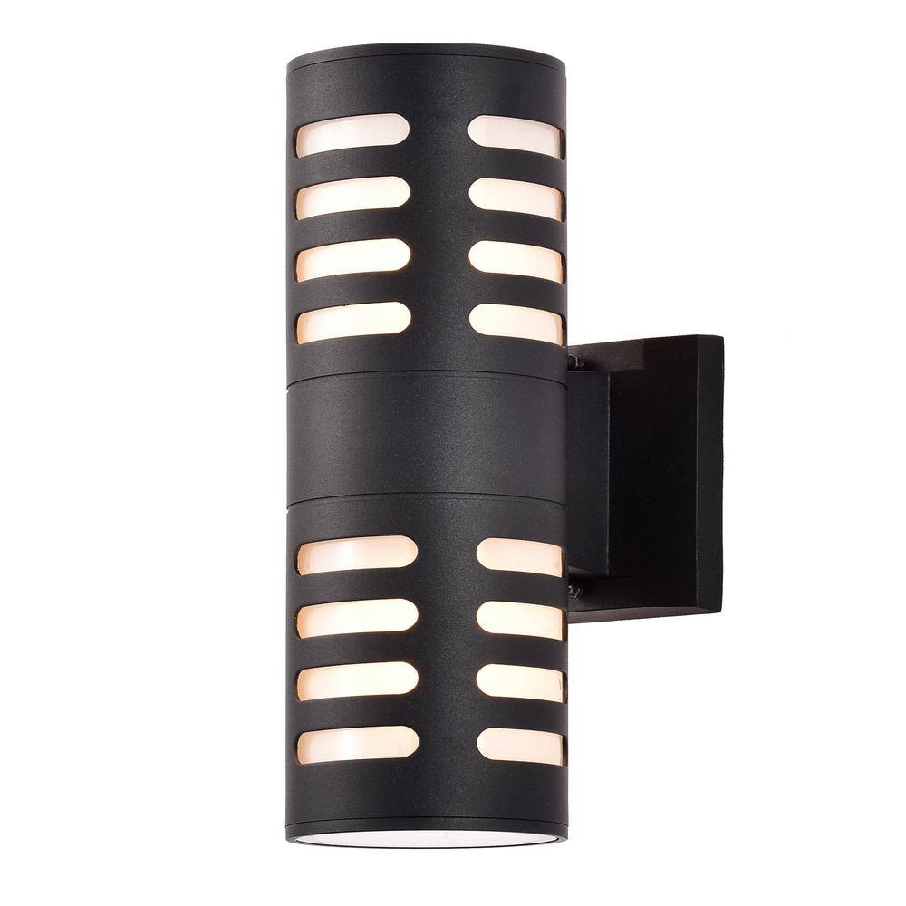 C Cattleya 11.75 in. 2-Light Black Die-Cast Aluminum Cylinder Outdoor Wall  Sconce CA1906-W - The Home Depot