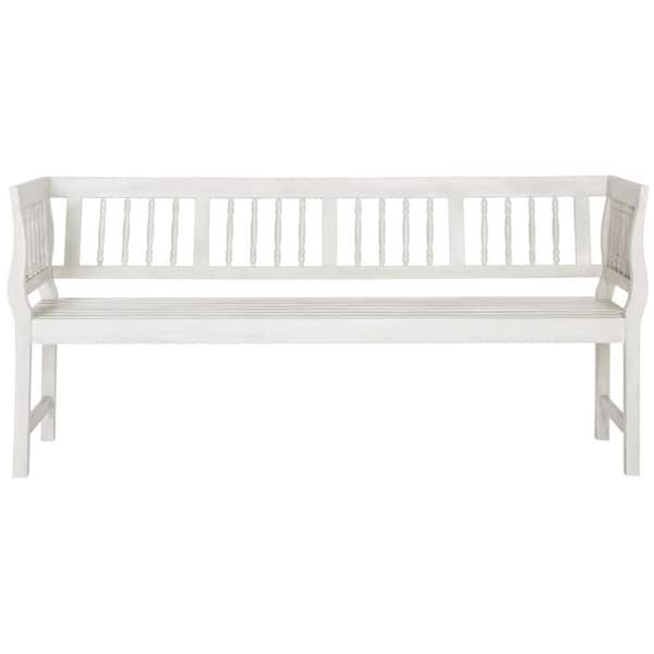 SAFAVIEH Brentwood 68.1 in. 3-Person White Acacia Wood Outdoor Bench