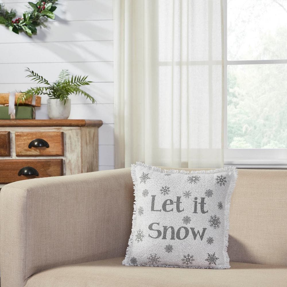Antique White Burlap Snowflake Let It Snow Pillow 12x12