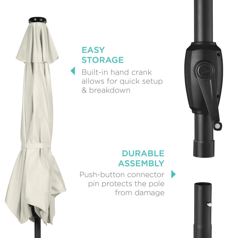 Ivory Solar LED Outdoor Patio Umbrella with Tilt and Crank
