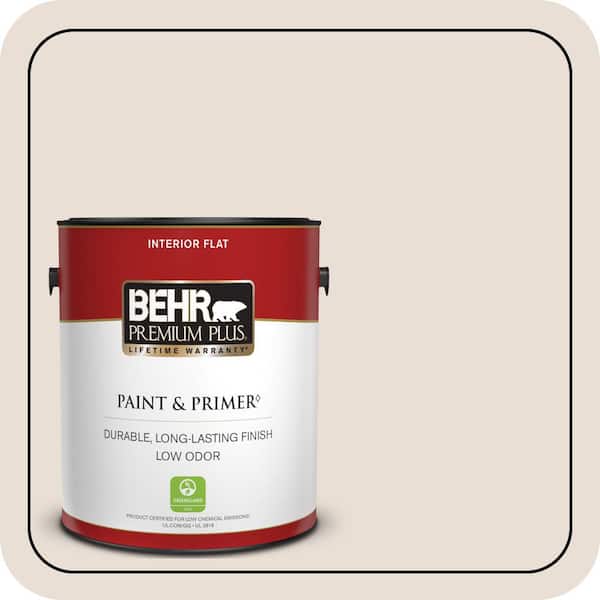 BEHR PREMIUM PLUS 1 gal. #N190-1 Smokey Cream Flat Low Odor Interior Paint & Primer