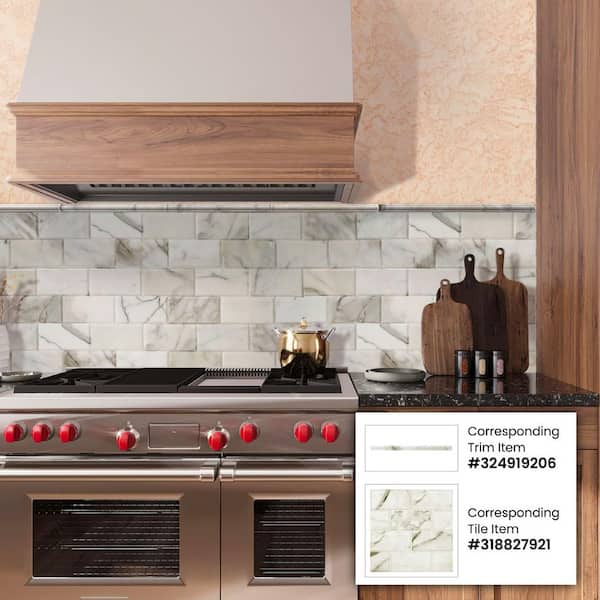 Apollo Tile 10-Pack Snow White 1-in x 12-in Marble Pencil Tile (0.667-sq. ft/ Carton)
